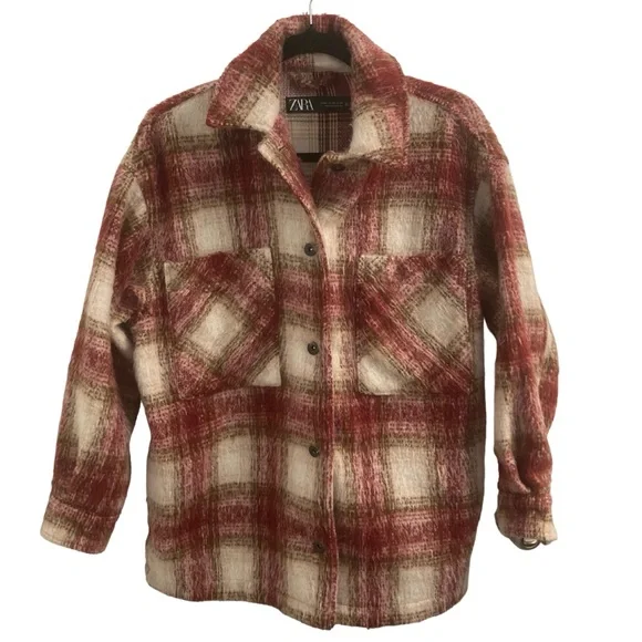 Zara Oversized Plaid Fuzzy Shacket Size XS - Picture 2 of 14